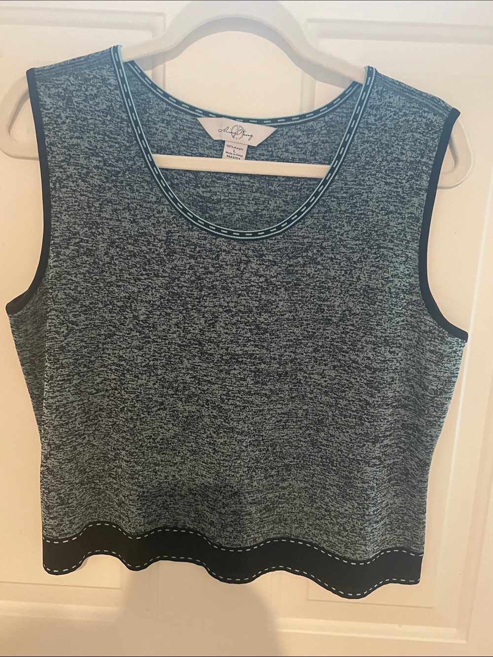 Ming Wang Heathered Teal & Black Sleeveless Luxury Knit Tank
